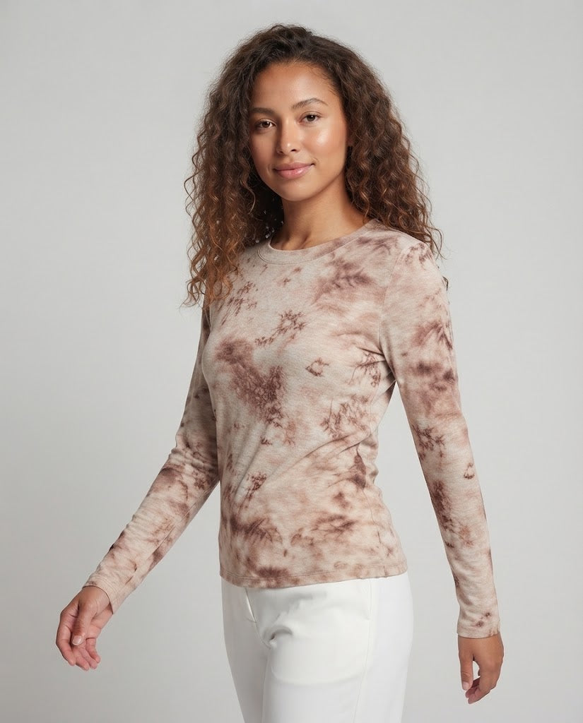 Ladies fine long-sleeve shirt with delicate allover print and round neckline Shop Velvia