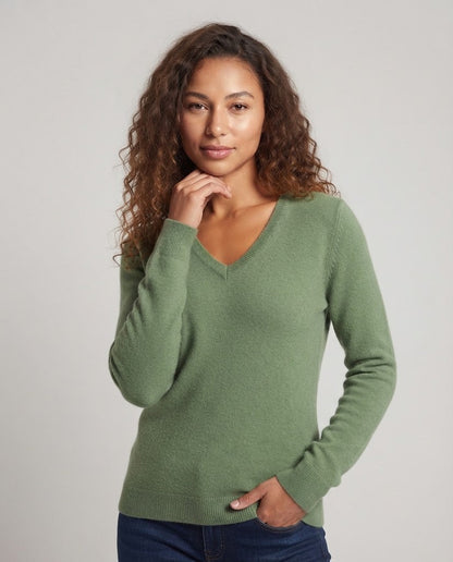 Women's Soft V-Neck Sweater in Angora Look with Mohair Mix and Ribbed Cuffs Shop Velvia