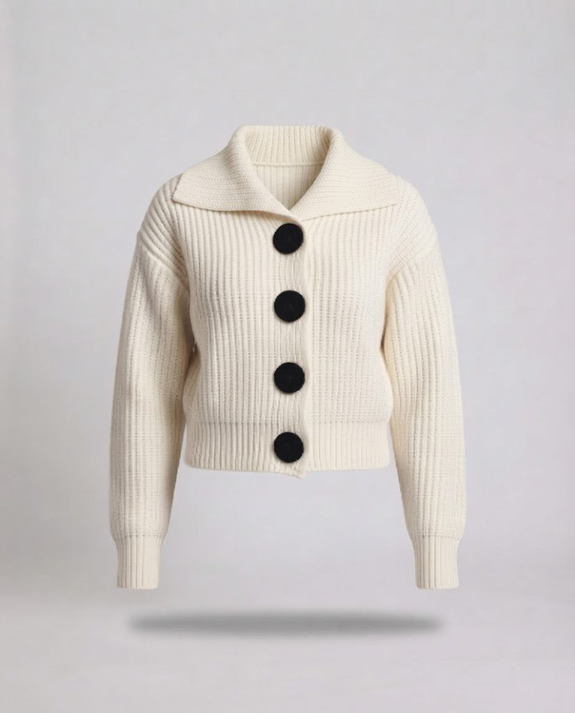 Women’s short cardigan made of heavy ribbed knit with oversized decorative buttons Shop Velvia