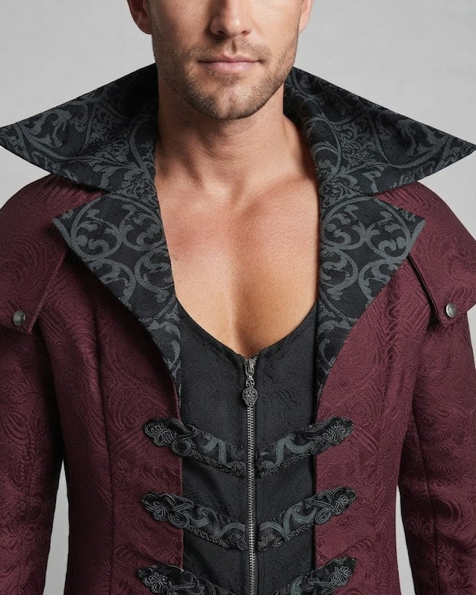 Men's elegant Gothic coat with ornate embellishments and high collar Shop Velvia