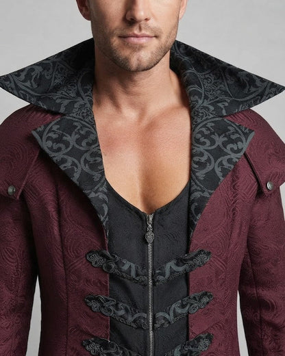 Men's elegant Gothic coat with ornate embellishments and high collar Shop Velvia