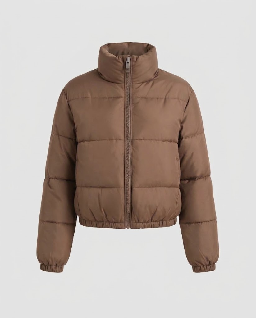 Women Short Padded Quilted Jacket with High Stand-Up Collar and Elastic Cuffs Shop Velvia