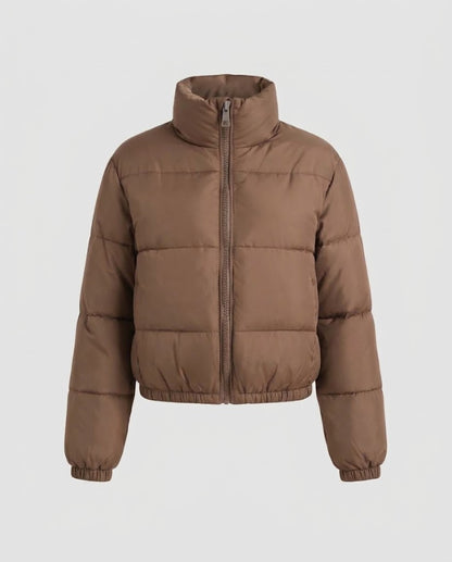 Women Short Padded Quilted Jacket with High Stand-Up Collar and Elastic Cuffs Shop Velvia