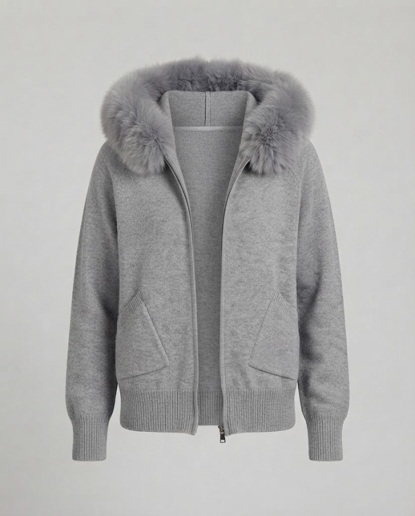 Women's hooded cardigan with faux fur trim and zipper Shop Velvia