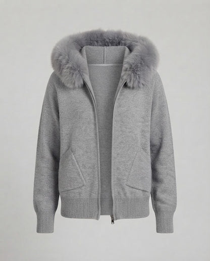 Women's hooded cardigan with faux fur trim and zipper Shop Velvia