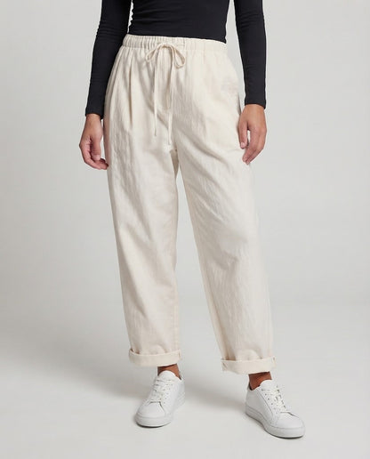 Women's High-Waisted Wide-Leg Lounge Pants with Drawstring and Rolled Hem Shop Velvia