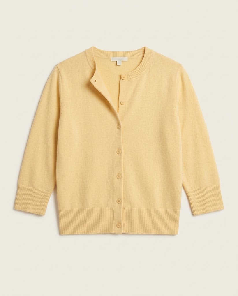 Women Short-Cut Fine Knit Cardigan with 3/4 Sleeves and Ribbed Hem Shop Velvia