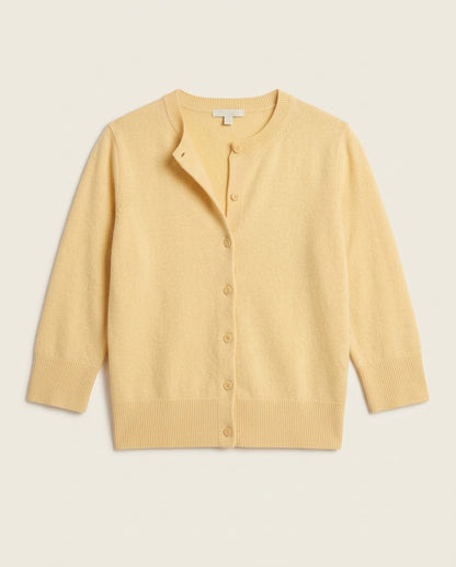 Women Short-Cut Fine Knit Cardigan with 3/4 Sleeves and Ribbed Hem Shop Velvia