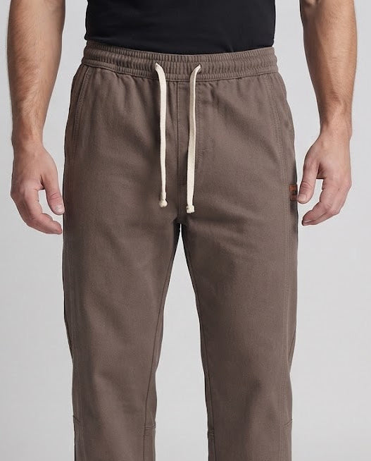 Men's Loose Relaxed-Fit Canvas Pants with Elastic Drawstring and Seam Detail Shop Velvia