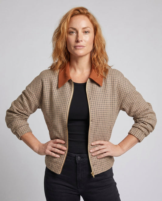 Ladies fashionable check jacket with contrasting collar - Chichicherry