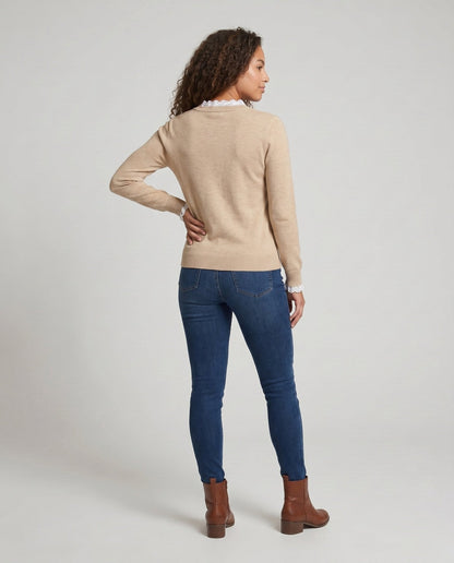 Ladies knit sweater with elegant lace embellishment - Chichicherry