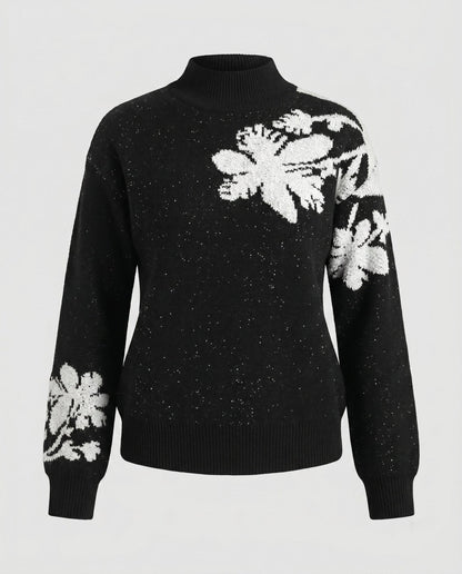 Ladies knitted sweater with floral accents - Chichicherry