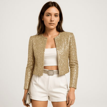 Shop Velvia | Short Jacket with Silver Sequins Simple Glamour Evening Wear