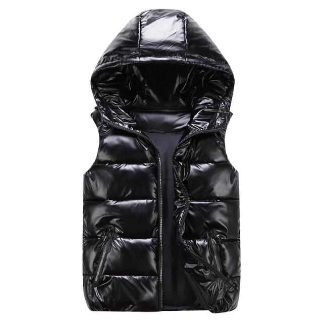 Shop Velvia | Down Vest Casual Cut Glossy Windproof Fabric Padded Hood