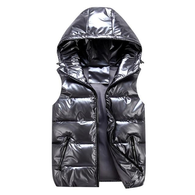 Shop Velvia | Down Vest Casual Cut Glossy Windproof Fabric Padded Hood
