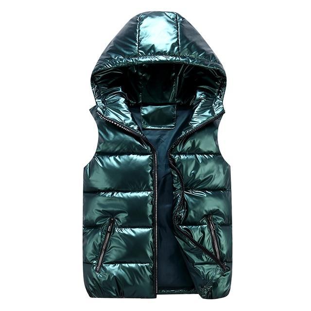Shop Velvia | Down Vest Casual Cut Glossy Windproof Fabric Padded Hood
