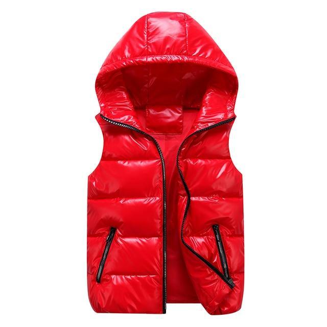 Shop Velvia | Down Vest Casual Cut Glossy Windproof Fabric Padded Hood