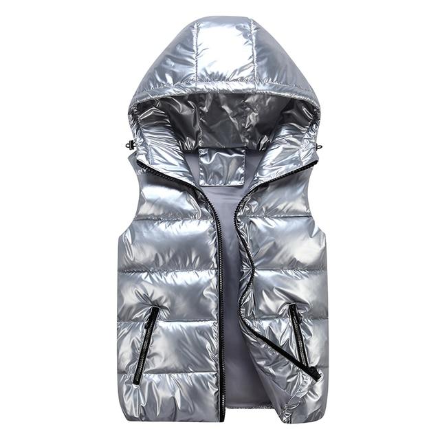 Shop Velvia | Down Vest Casual Cut Glossy Windproof Fabric Padded Hood