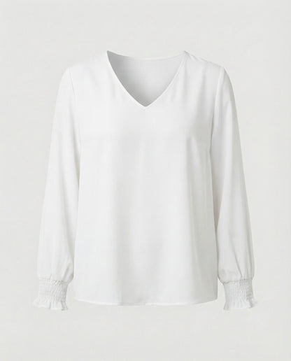 Ladies elegant blouse with deep V-neck and voluminous sleeves
