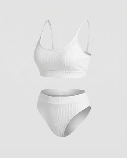 Ladies Ribbed Bikini Set Spaghetti Strap Bustier