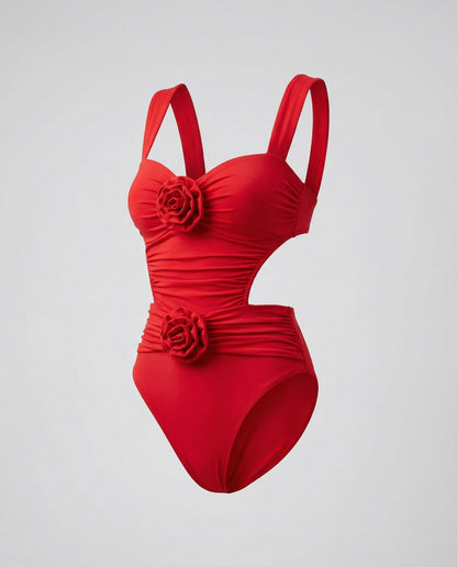 Women's swimsuit with rose appliqués