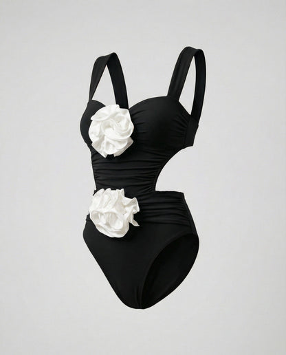 Women's swimsuit with rose appliqués