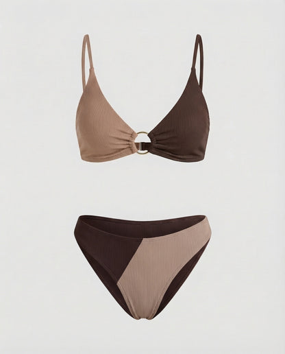 Women Rib Bikini Set Ring Detail