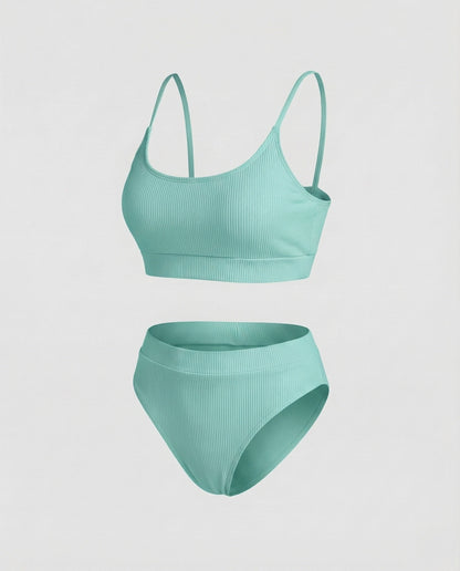Ladies Ribbed Bikini Set Spaghetti Strap Bustier