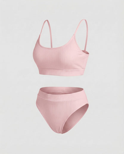 Ladies Ribbed Bikini Set Spaghetti Strap Bustier