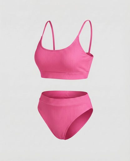Ladies Ribbed Bikini Set Spaghetti Strap Bustier