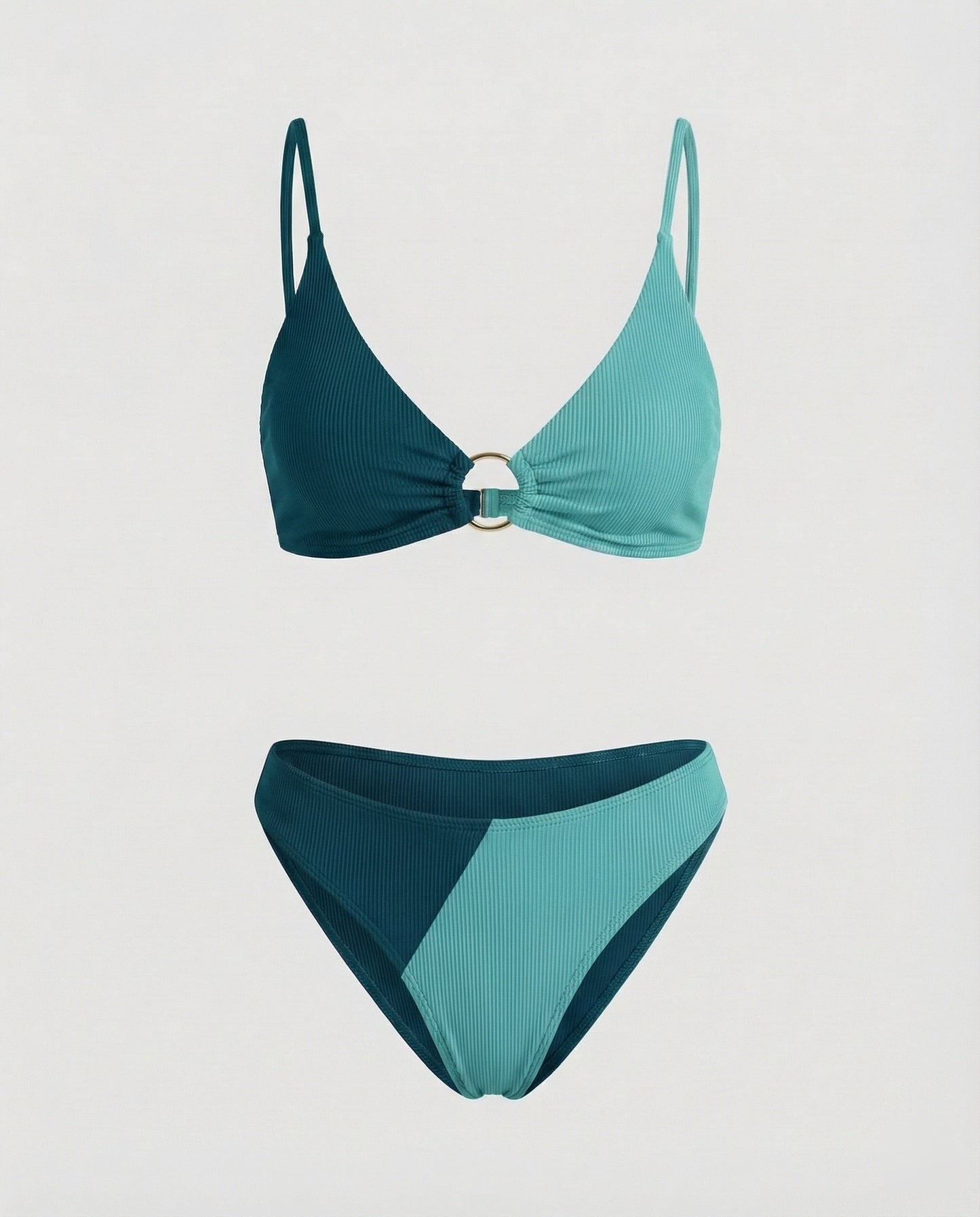 Women Rib Bikini Set Ring Detail