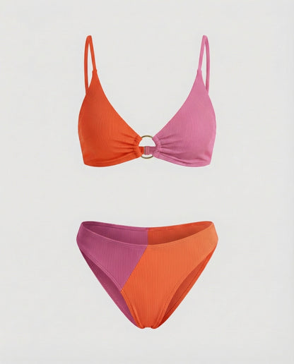 Women Rib Bikini Set Ring Detail
