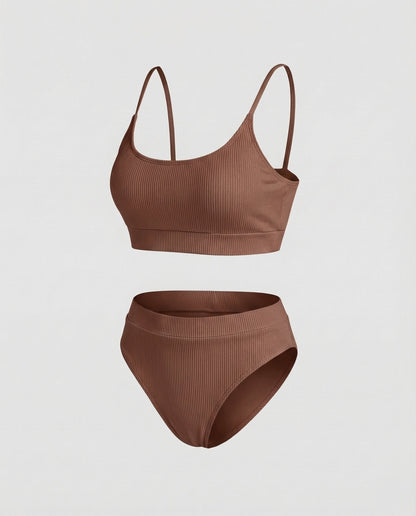Ladies Ribbed Bikini Set Spaghetti Strap Bustier