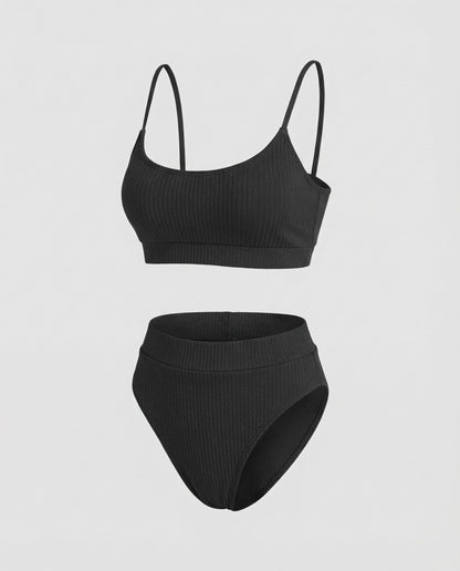Ladies Ribbed Bikini Set Spaghetti Strap Bustier