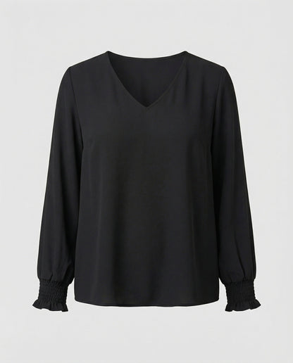 Ladies elegant blouse with deep V-neck and voluminous sleeves