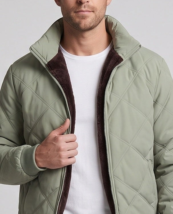 Men's insulated quilted bomber jacket with faux fur lining and high collar Shop Velvia