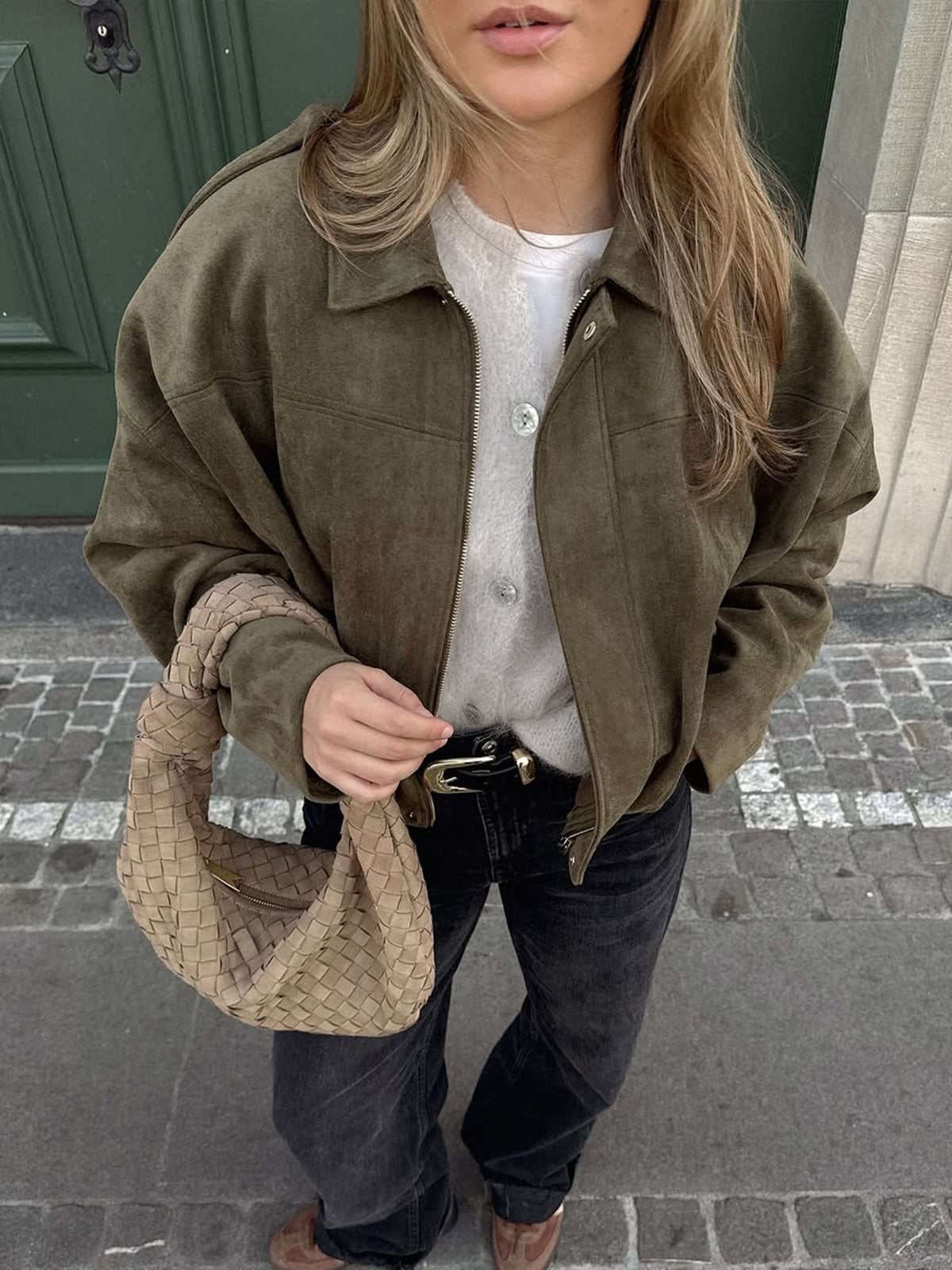 Shop Velvia | Suede Bomber Jacket