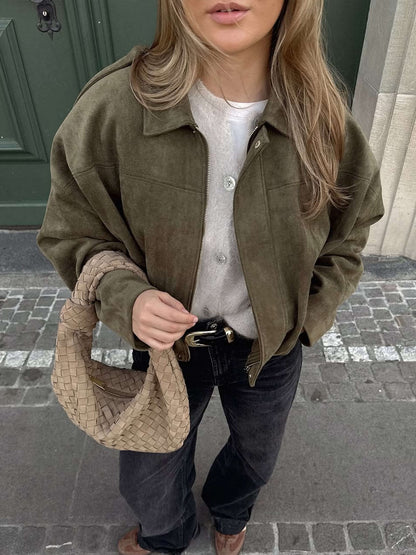 Shop Velvia | Suede Bomber Jacket