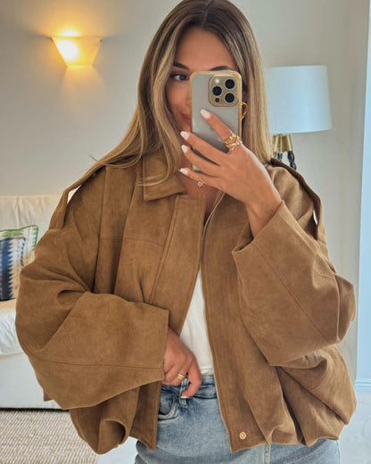 Shop Velvia | Suede Bomber Jacket