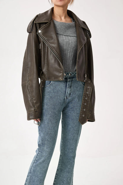 Shop Velvia | Short-Cut Biker Jacket - Vintage & Stylish
