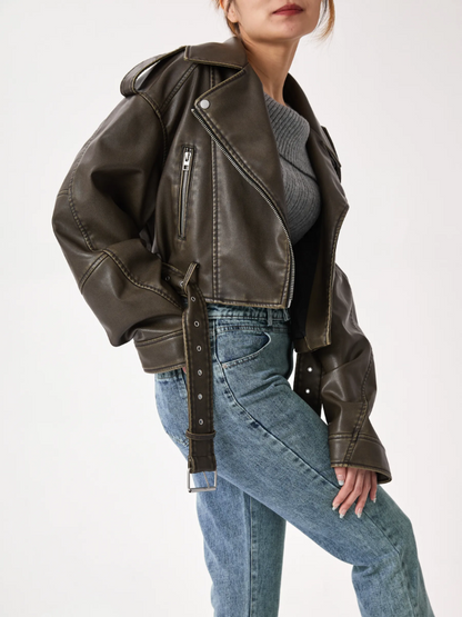 Shop Velvia | Short-Cut Biker Jacket - Vintage & Stylish