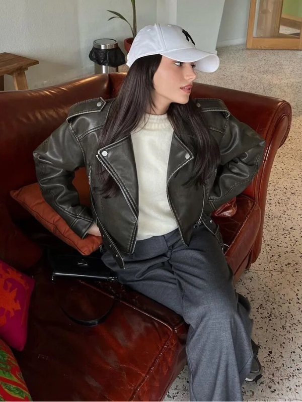 Shop Velvia | Short-Cut Biker Jacket - Vintage & Stylish