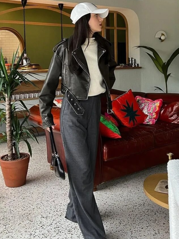 Shop Velvia | Short-Cut Biker Jacket - Vintage & Stylish