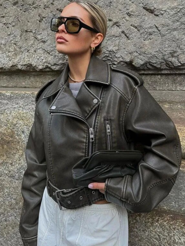 Shop Velvia | Short-Cut Biker Jacket - Vintage & Stylish