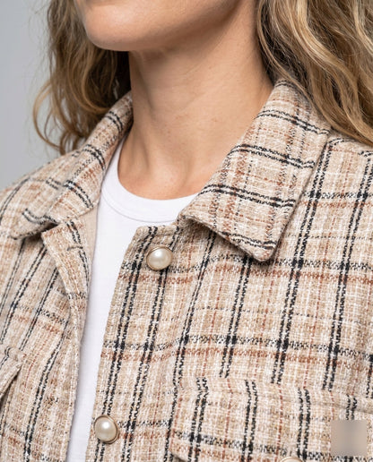 Women casual check jacket with reinforced pockets and elegant cut - Chichicherry