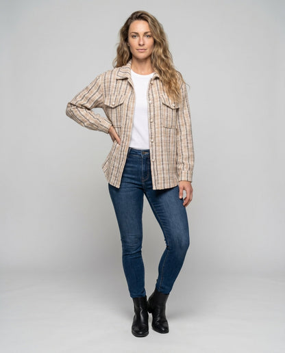 Women casual check jacket with reinforced pockets and elegant cut - Chichicherry