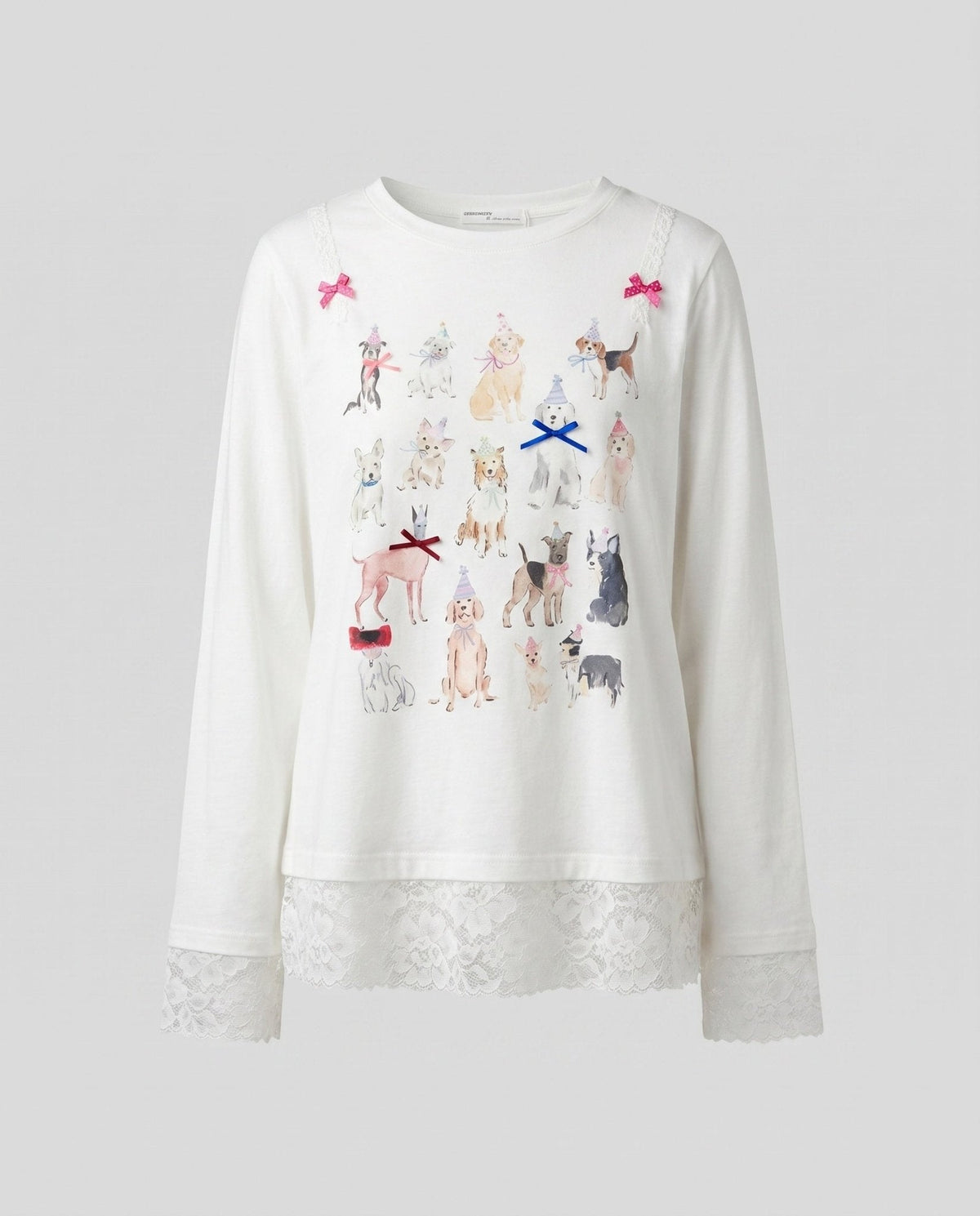 Women long sleeve shirt with playful animal motif and lace border - Chichicherry