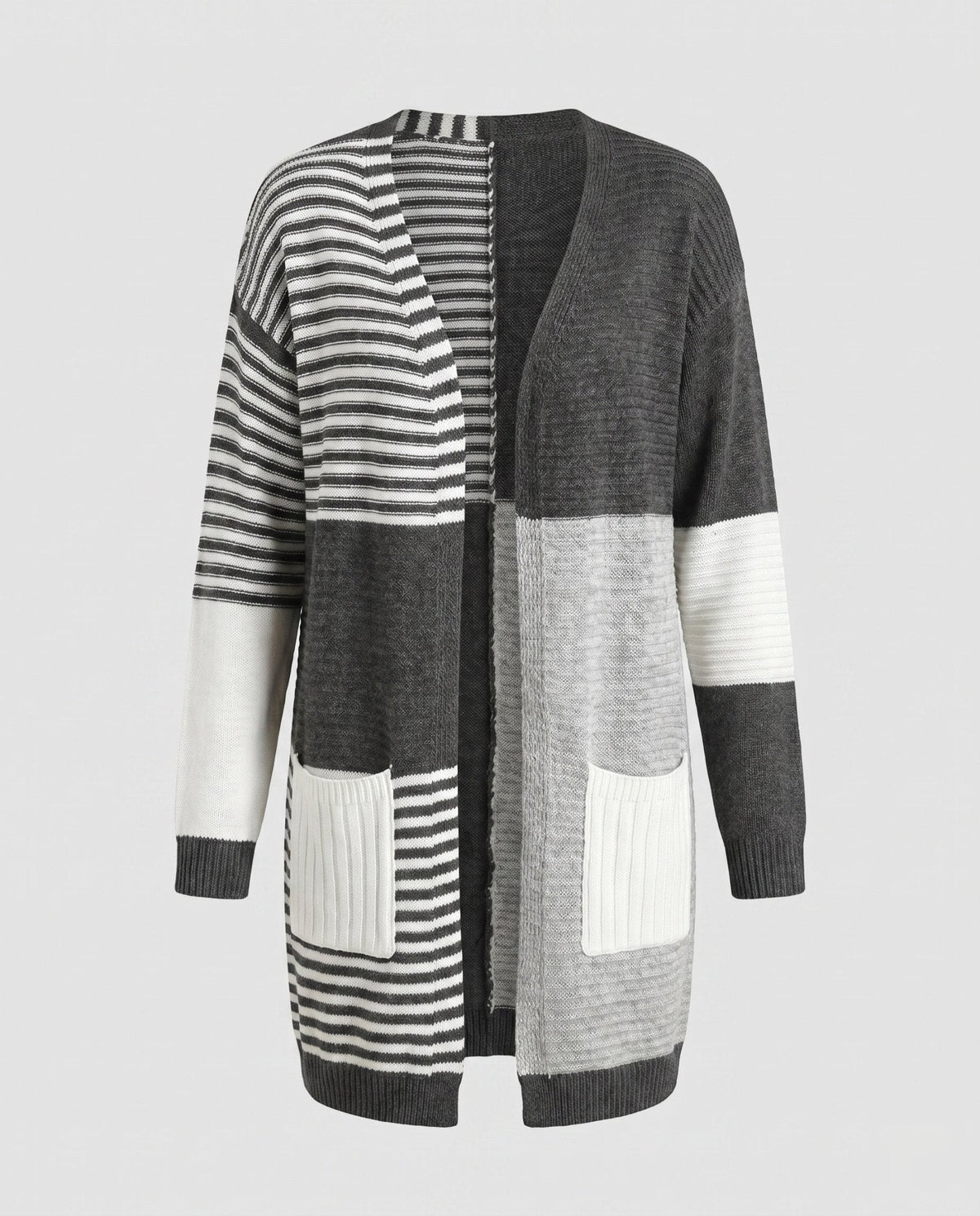 Women's cardigan with fashionable block stripe design and practical pockets - Chichicherry