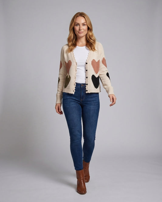 Women's cardigan with heart pattern and romantic design - Chichicherry