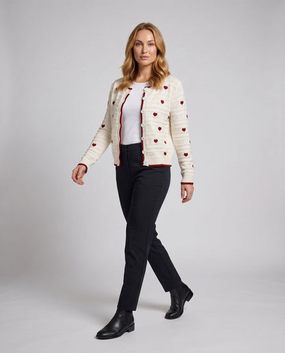 Women's cardigan with hearts and contrasting button details - Chichicherry